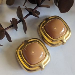 Chunky runway gold and butterscotch clip on earrings
